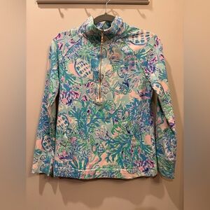 Lilly Pulitzer Blue and Green Floral 1/2 Zip Top